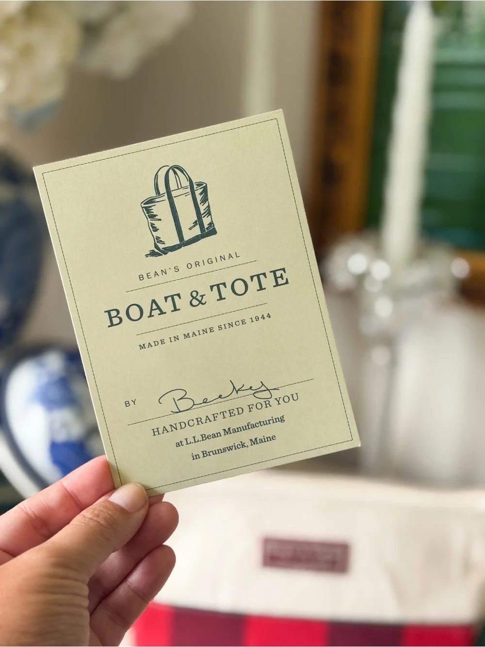 L.L. Bean Canvas Boat & Tote Pouch in Red Buffalo Check and Cream-NWT